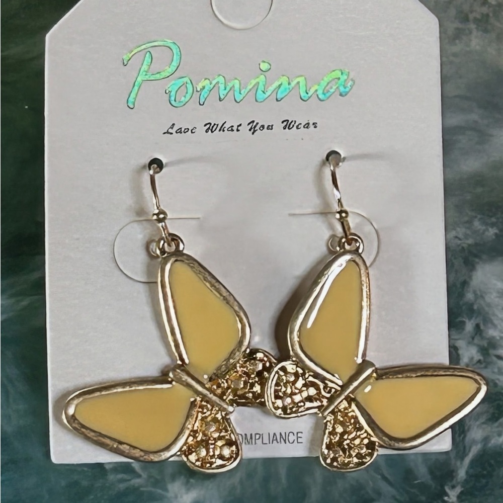 Pomina Gold and Yellow Butterfly Earrings